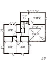 三井ホーム 【４LDK/間取り図有/30坪台】美術館のようにスタイリッシュで、大きな吹き抜けのある家の間取り図（4LDK）２階
