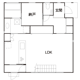 デザオ建設 【京都｜30坪台｜2000万円台｜間取り図有】リビングからヴィンテージカーを望める空間を実現の間取り図（4LDK）１階
