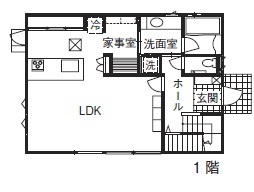 和奏建設〔わかなけんせつ〕 家の雰囲気も住み心地も満足。展示場を参考にした「隠し部屋」のある家の間取り図（3LDK）1階