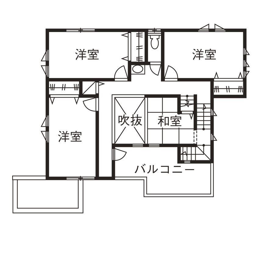 和奏建設〔わかなけんせつ〕 中2階やデッキが暮らしを彩る！外張り断熱で快適＆省エネの家の間取り図（4LDK）２階