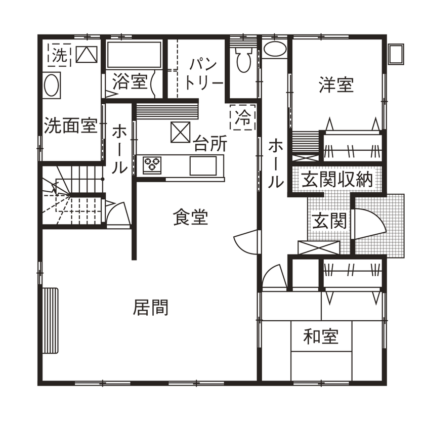 和奏建設〔わかなけんせつ〕 予算内で要望をしっかり実現！冬暖かく、広々LDKが嬉しい家の間取り図（5K以上）１階