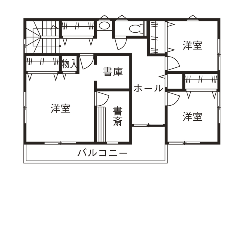 和奏建設〔わかなけんせつ〕 予算内で要望をしっかり実現！冬暖かく、広々LDKが嬉しい家の間取り図（5K以上）２階