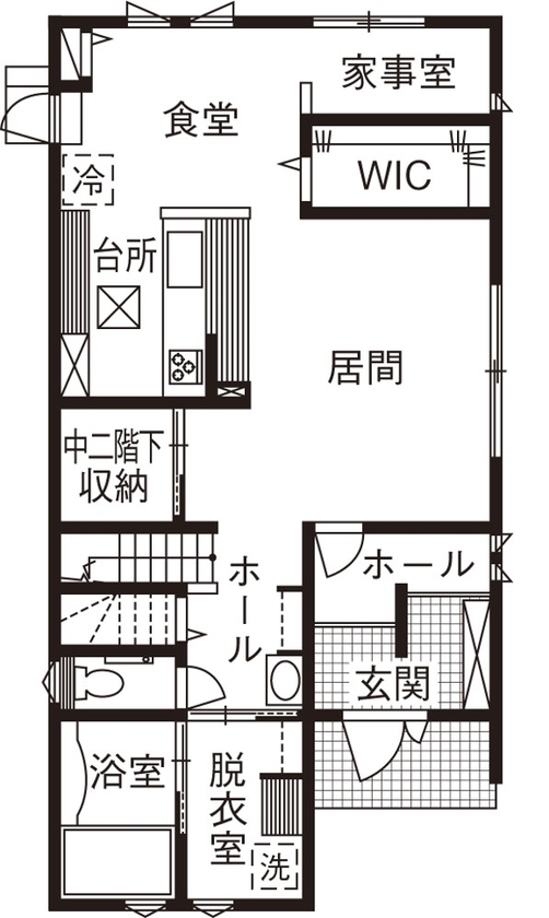 和奏建設〔わかなけんせつ〕 広々LDK×家事ラク動線が快適！冷房効率が高い外張り断熱の家の間取り図（4LDK）1階