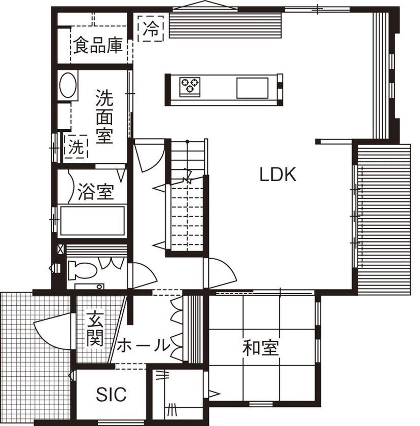 和奏建設〔わかなけんせつ〕 南仏テイストの可愛らしいデザインと快適な外張り断熱の家の間取り図（4LDK）1階