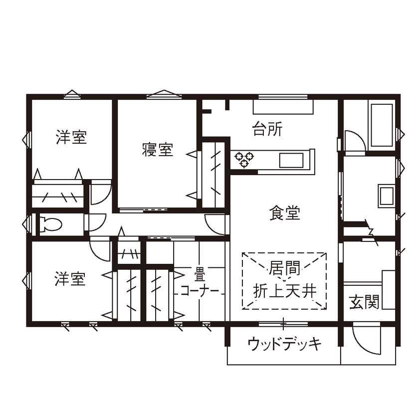 和奏建設〔わかなけんせつ〕 未来を見据えた住宅性能が標準仕様！こだわりと利便性を凝縮した間取りが暮らしやすい平屋の間取り図（3LDK）1階