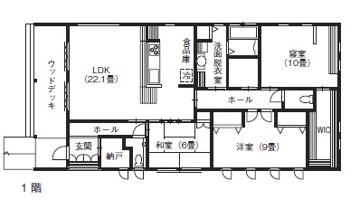 ファーストステージ　一級建築士事務所 【3000万円以下/平屋/デッキ/ヤシの木】士とつくる。リゾートライクな奥行きある平屋の間取り図（3LDK）1階