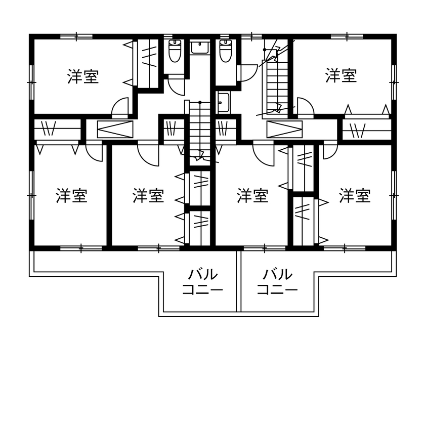 ヤマノ【埼玉県】 【二世帯住宅／収納充実／間取図】子世帯は広く伸びやかに、親世帯はバリアフリーを実現した二世帯住宅の間取り図（3LDK+4LDK+小屋裏）2階
