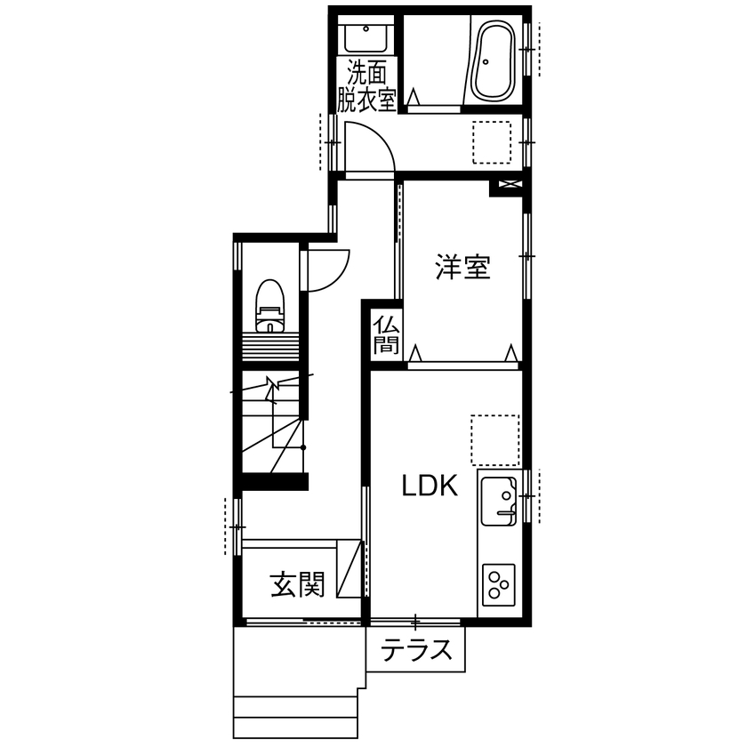 ヤマノ【埼玉県】 【2000万円台／狭小／３階建て／間取図】安心・快適な暮らしを叶える狭小地3階建ての住まいの間取り図（4LDK+納戸+WIC）1階