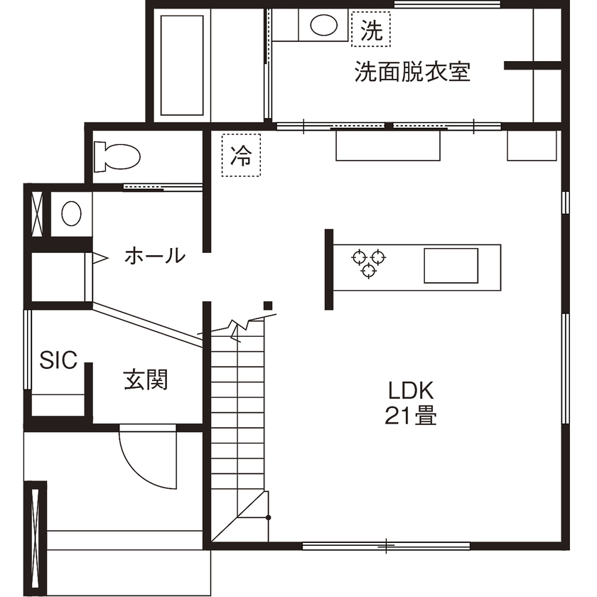 安田建設【オーガニックハウス】 【全館空調／31.1坪／オーガニックハウス】デザインと性能で選んだ家を細部までこだわって自分たちらしくの間取り図（3LDK）1階