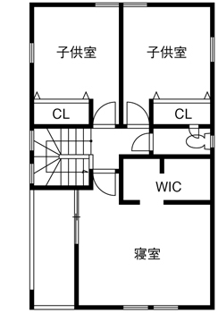 シーキューブ 《八尾市：1500～2000万円》無垢の木でキッチンを可愛く。26坪の土地で叶えた理想の空間の間取り図（3LDK）2階