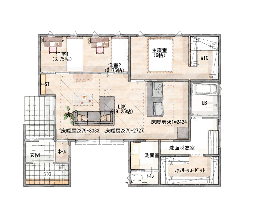 シーキューブ 【2000万円台/間取り図あり/ガレージ】機能性×ラグジュアリー。建築家と建てた美しい平屋の間取り図（3LDK）1階