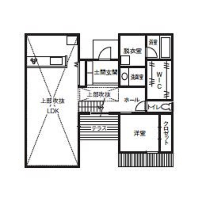 テクノホーム 【間取り図有】完成された美しさを放つ外観とLDK が吹き抜ける開放的な家の間取り図（3LDK）1階