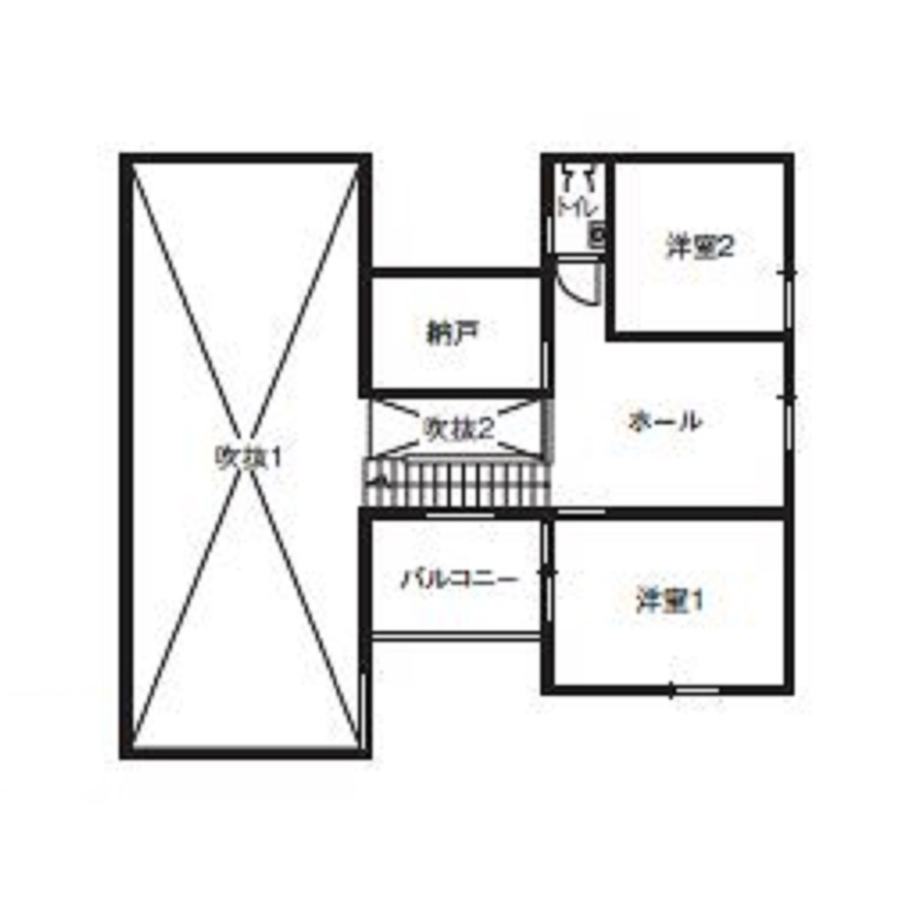 テクノホーム 【間取り図有】完成された美しさを放つ外観とLDK が吹き抜ける開放的な家の間取り図（3LDK）2階