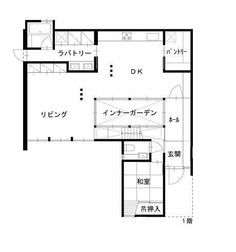 Grand Living（グランリビング） 『廊』【大阪/3000万円台/間取り/中庭/スタディスペース/アウトドアデッキ】の間取り図（6LDK）1階