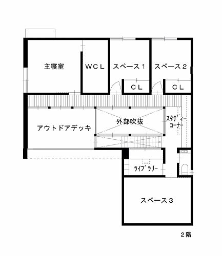 Grand Living（グランリビング） 『廊』【大阪/3000万円台/間取り/中庭/スタディスペース/アウトドアデッキ】の間取り図（6LDK）2階