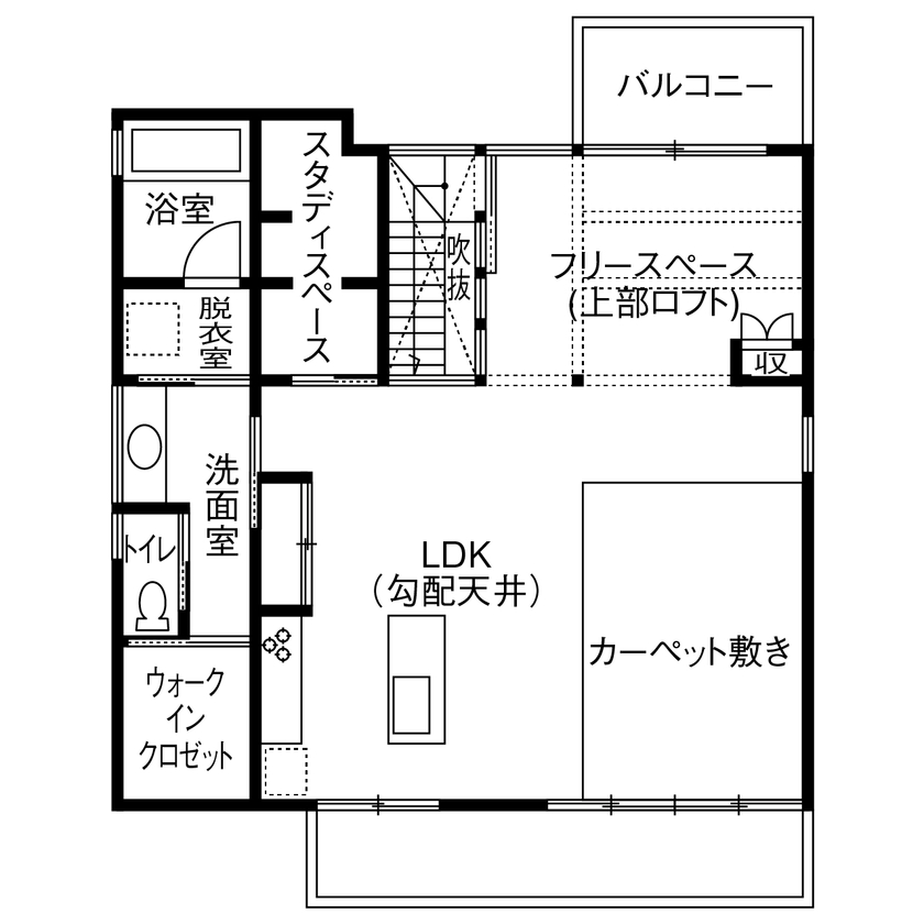 Grand Living（グランリビング） 『SYNクロ』【大阪/2000万円台/50坪/間取り/ダウンリビング/ロフト】の間取り図（3LDK＋ロフト）2階
