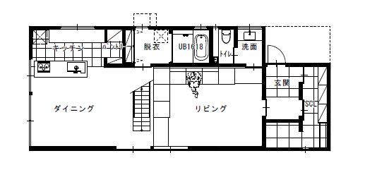 Grand Living（グランリビング） 『Grandge』【吹田市/2000万円台/間取り/ダウンリビング/造作家具】の間取り図（4LDK）1階