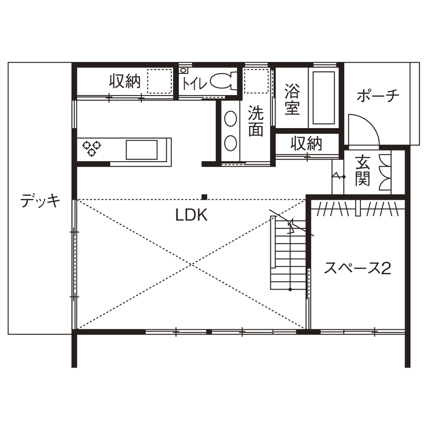 Grand Living（グランリビング） 『KERF』【大阪府／2000万円台／勾配天井／ロフト／蓄熱暖房／間取り図あり】の間取り図（２LDK＋ロフト）1階