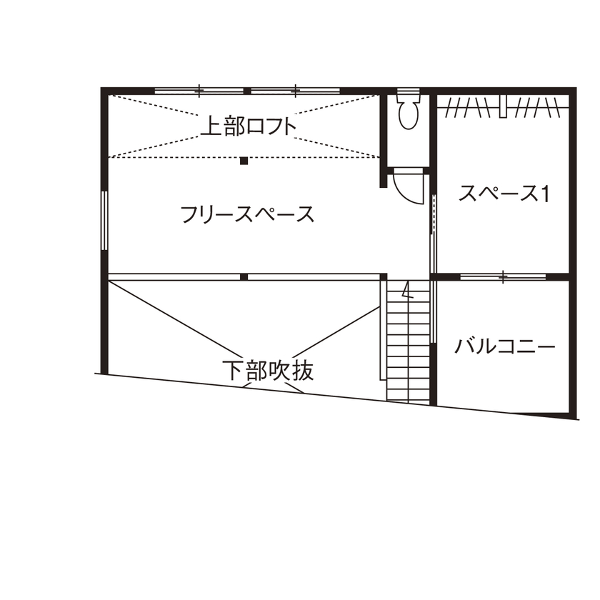 Grand Living（グランリビング） 『KERF』【大阪府／2000万円台／勾配天井／ロフト／蓄熱暖房／間取り図あり】の間取り図（２LDK＋ロフト）2階