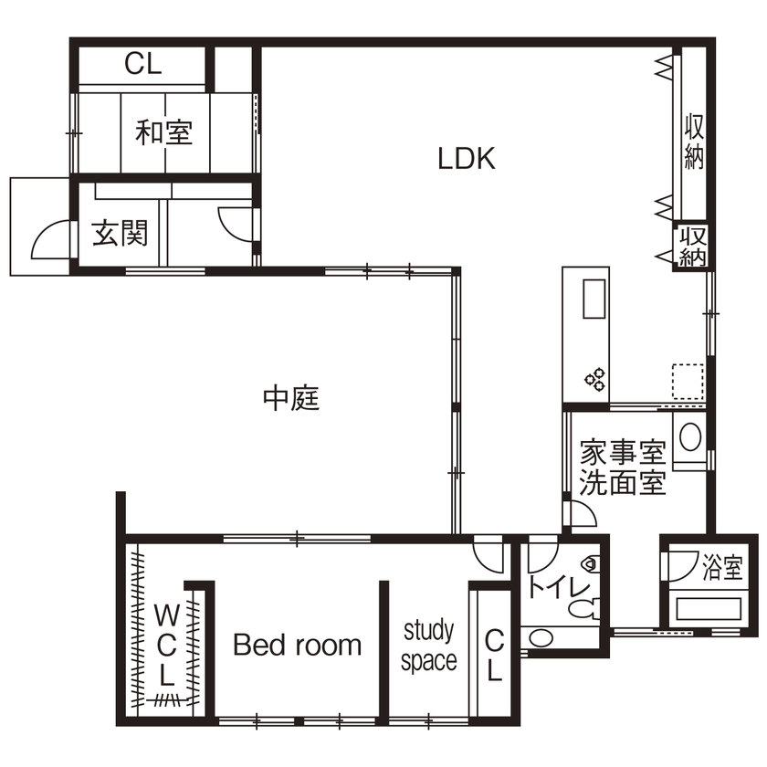 Grand Living（グランリビング） 『Mahalo』【大阪府／3000万円台／平屋／シニア世代／中庭／間取り図あり】の間取り図（2LDK）1階