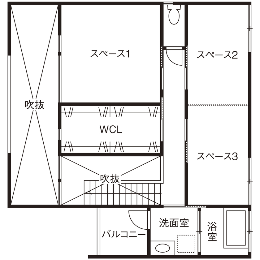 Grand Living（グランリビング） 『Bocca』【大阪府／2000万円台／掘り込みアイランドキッチン／隠す収納／造作本棚／ウッドデッキ】の間取り図（3LDK＋書斎）2階
