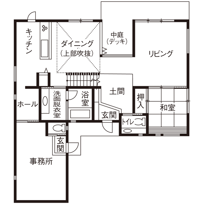 Grand Living（グランリビング） 『白をdesignする邸』【大阪府／2000万円台／中庭／吹き抜け／土間／間取り図あり】の間取り図（4LDK）1階