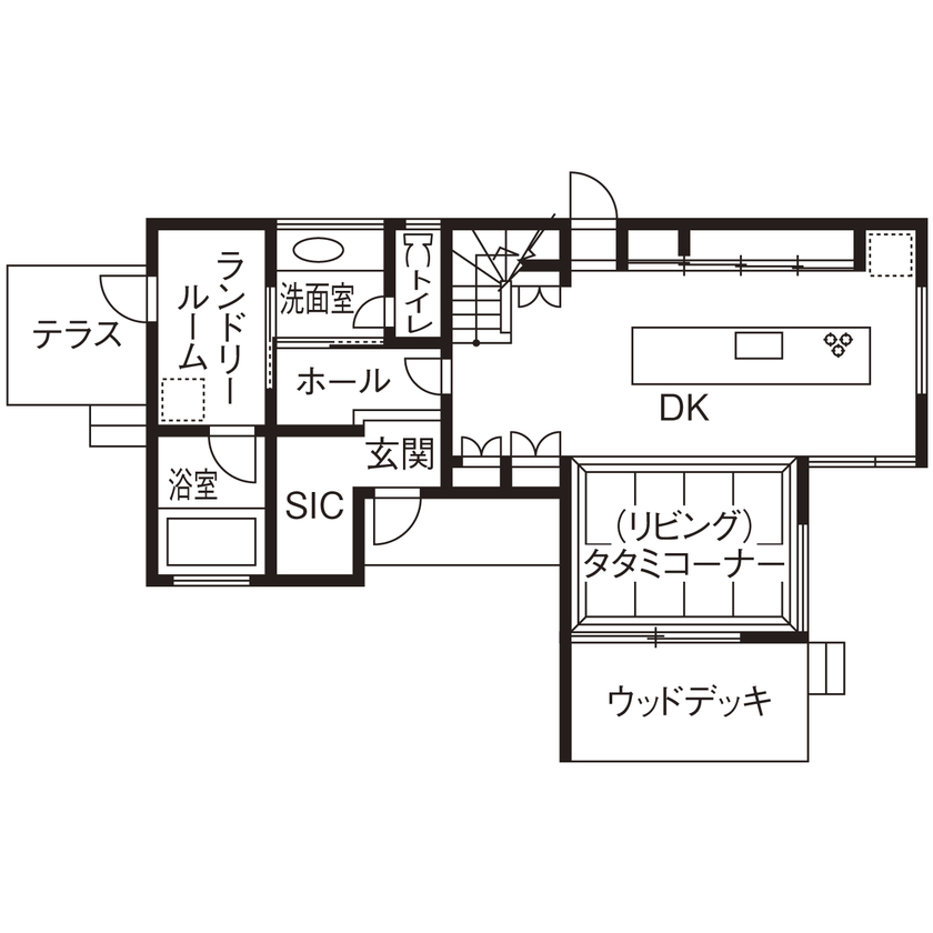 Grand Living（グランリビング） 『FORT』【奈良県／2000万円台／ガレージハウス／畳リビング／アイランドキッチン／間取り図あり】の間取り図（2LDK）1階