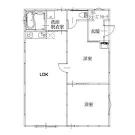 Kocoro house 【50坪以上の土地｜1000万円台前半｜栗東市｜間取り図有】夫婦二人暮らし、21.7坪のコンパクトな平屋の間取り図（2LDK）1階
