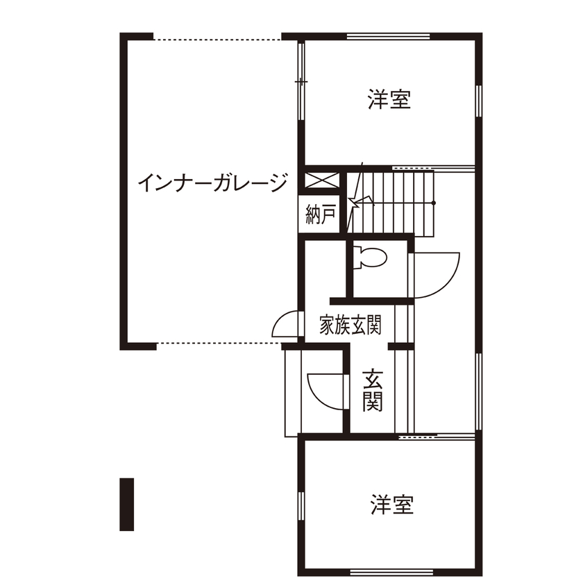 Kocoro house 【2000万円台前半｜栗東市｜間取り図有】約45坪の土地に4台駐車可能。家族玄関のあるインナーガレージの家の間取り図（3LDK）1階