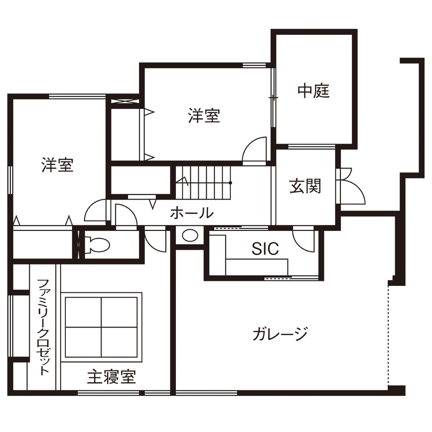 ハビの家 【39.7坪/ガレージ/間取り有】箱を重ねたような外観デザインや間取りの工夫で、光が降り注ぐ明るい家にの間取り図（4LDK）1階