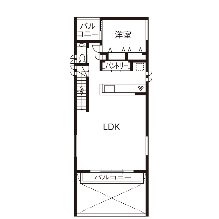 ハビの家 【41.4坪/ガレージ/間取り有】床、壁、梁で「額」を創り、景色を絵画に見立てたオーシャンビューの家の間取り図（2LDK）2階