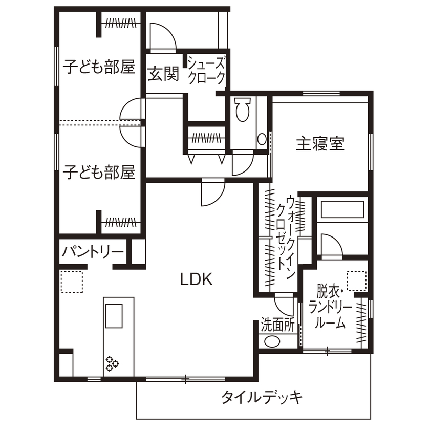 クレバリーホーム/住生活研究所 【一宮市｜2000万円台｜30坪の平屋】LDKは20帖！コンパクトな平屋のお手本のようなムダのない間取りの間取り図（3LDK）１階