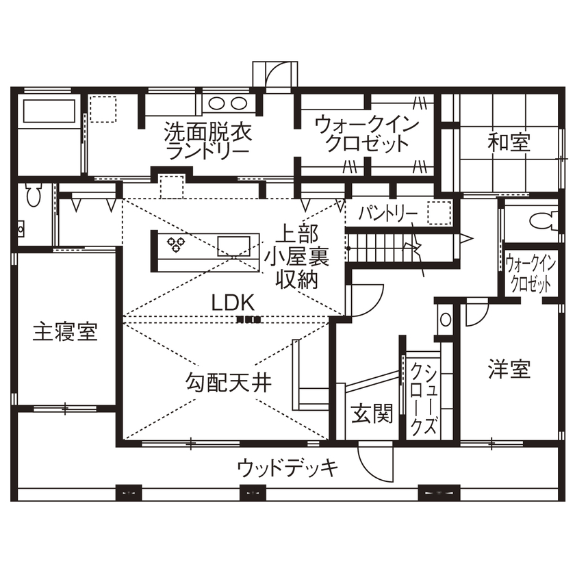 クレバリーホーム/住生活研究所 【平屋×タイル外壁】家族も愛犬も、みんなが暮らしやすい。家事ラクも叶えたタイル外壁の平屋の間取り図（3LDK）１階