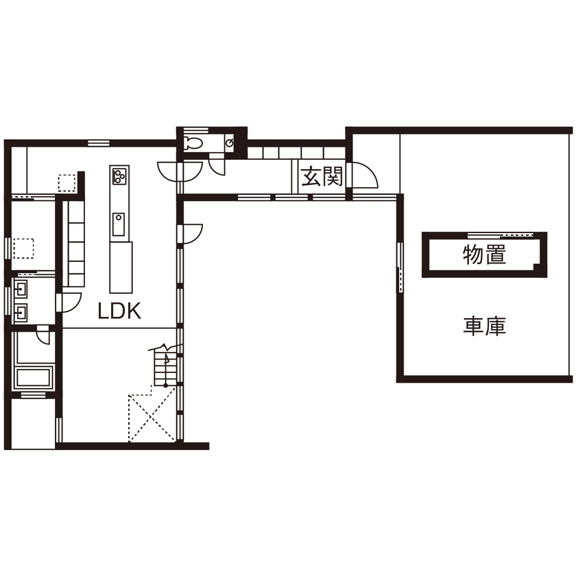 ASOLIE | ミラタップ 【ハイグレード・間取り図あり】中庭によりプライバシーが保たれたコートハウスの間取り図（３LDK＋書斎）1階