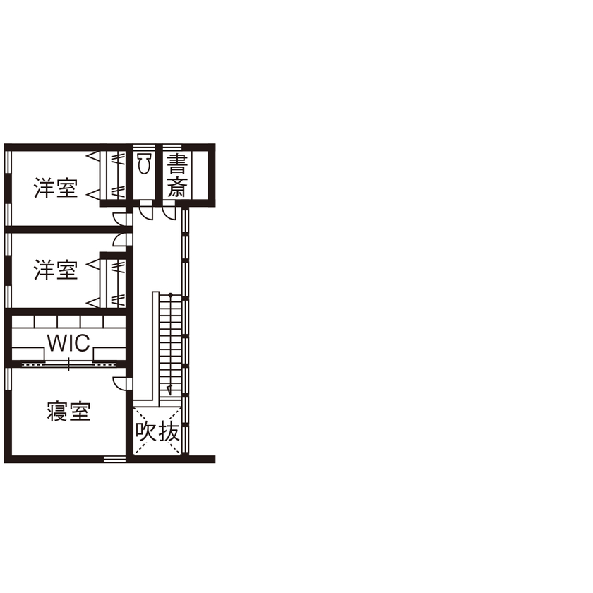 ASOLIE | ミラタップ 【ハイグレード・間取り図あり】中庭によりプライバシーが保たれたコートハウスの間取り図（３LDK＋書斎）2階