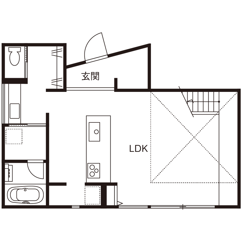 ASOLIE | ミラタップ 【3000万円台・間取り図あり】延床面積27.8坪。狭小ながらも広がりを感じる光いっぱいの家の間取り図（4LDK）1階