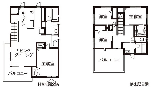 ダイワハウス 【77坪/両親+夫婦+子ども2人/間取り図あり】広いデッキで2棟がつながる隣居の二世帯住宅の間取り図null2階