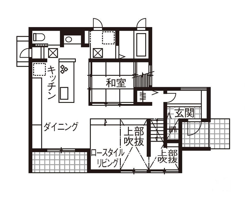 ダイワハウス 【38坪/夫婦＋子ども1人/間取り図あり】和と洋が美しく溶け合うロースタイルリビングの家　写真10点掲載の間取り図（4LDK）1階