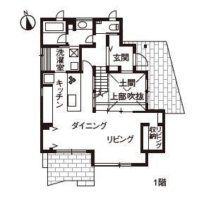 ダイワハウス 【35坪/夫婦/間取り図あり】光差し込む吹き抜けの土間が暮らしを彩る　開放感あふれる住まい　写真10点掲載の間取り図（3LDK）1階