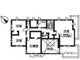 ダイワハウス 【65坪/夫婦＋子ども1人/間取り図あり】ロースタイルリビングを吹き抜けにした「白」の家　写真10点掲載の間取り図（5K以上）2階