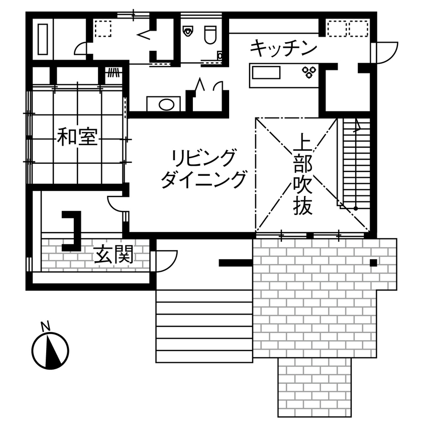 ダイワハウス 【64坪/夫婦＋犬/間取り図あり】　吹き抜けの大開口窓で庭と開放的につながる家　写真10点掲載の間取り図（3LDK）1階