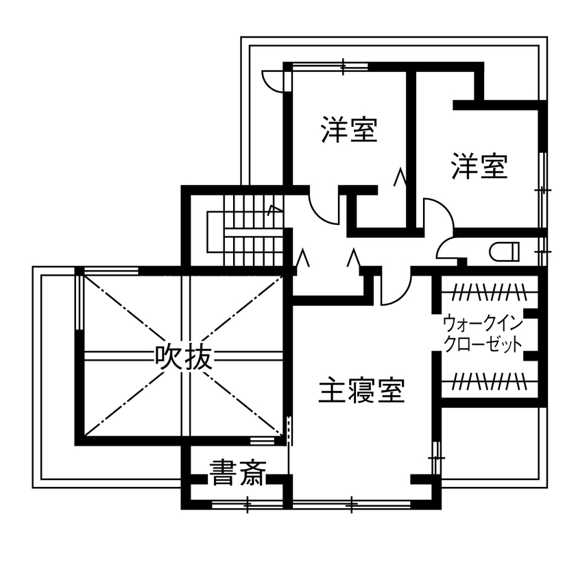 ダイワハウス 【40坪/夫婦＋子ども1人＋犬/間取り図あり】　鉄骨梁が映える吹き抜けリビングの家　写真10点掲載の間取り図（3LDK）２階
