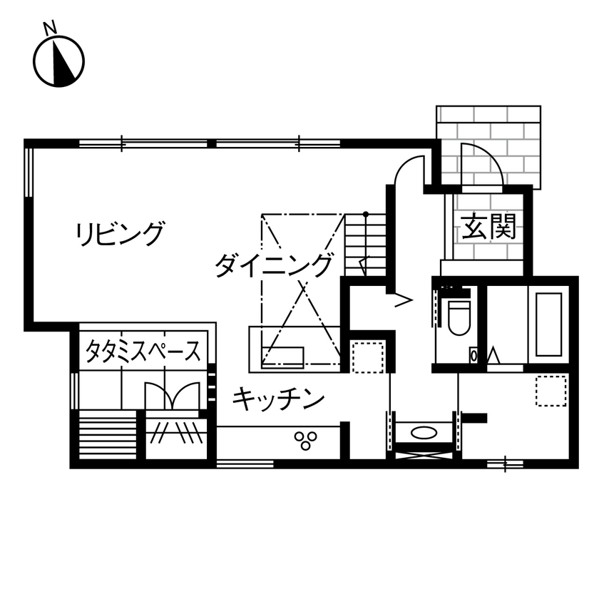 ダイワハウス 【36坪/夫婦＋子ども2人/間取り図あり】庭に笑顔が通い家族がつながる家　写真10点掲載の間取り図（3LDK）1階
