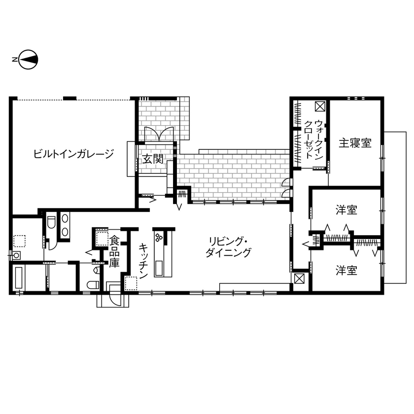 ダイワハウス 【67坪/夫婦＋子ども2人/間取り図あり】自然素材に包まれ暮らす大らかな平屋　写真10点掲載の間取り図（3LDK）1階