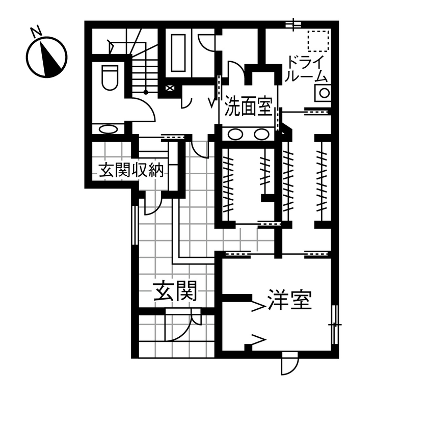 ダイワハウス 【64坪/夫婦＋子ども2人/間取り図あり】青空に囲まれて住まう3階建ての家　写真10点掲載の間取り図（4LDK）1階