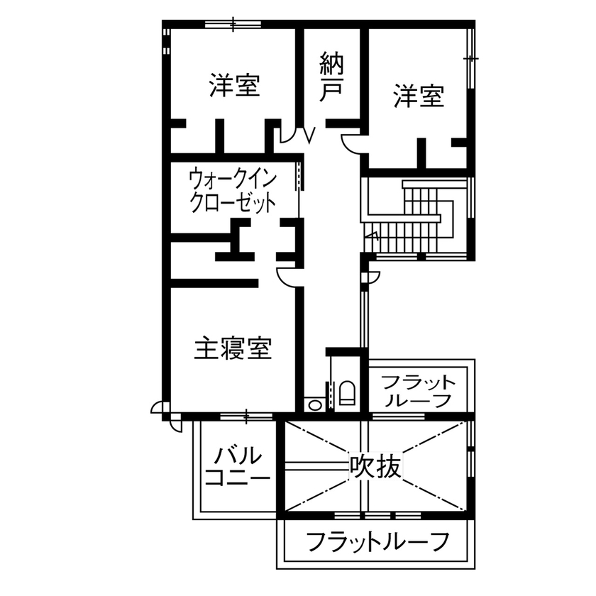 ダイワハウス 【59坪/夫婦＋子ども2人/間取り図あり】光あふれる中庭に視線が集う家　写真10点掲載の間取り図（3LDK）2階