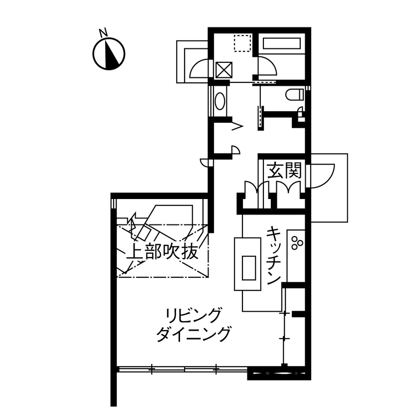 ダイワハウス 【34坪/本人＋子ども1人/間取り図あり】素材の陰影が光を美しく魅せる家　写真10点掲載の間取り図（2LDK）1階