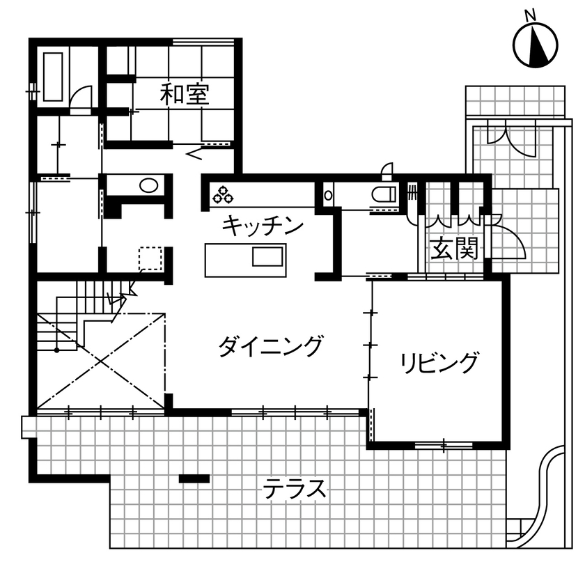 ダイワハウス 【59坪/夫婦/間取り図あり】吹抜けのグリーンルームで緑を愛でる暮らし　写真10点掲載の間取り図（4LDK）1階