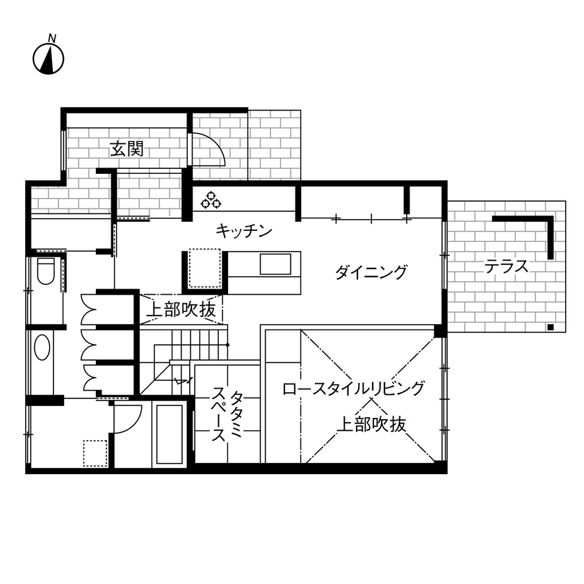 ダイワハウス 【48坪/夫妻＋子ども3人/間取り図あり】風景を分かち合いつながりを深める住まい　写真10点掲載の間取り図（4LDK）1階