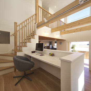 三昭堂 【ナチュラル×書斎】まるで森の中に佇むログハウスのような住まい。家族がつながる吹き抜け空間の建築実例画像7